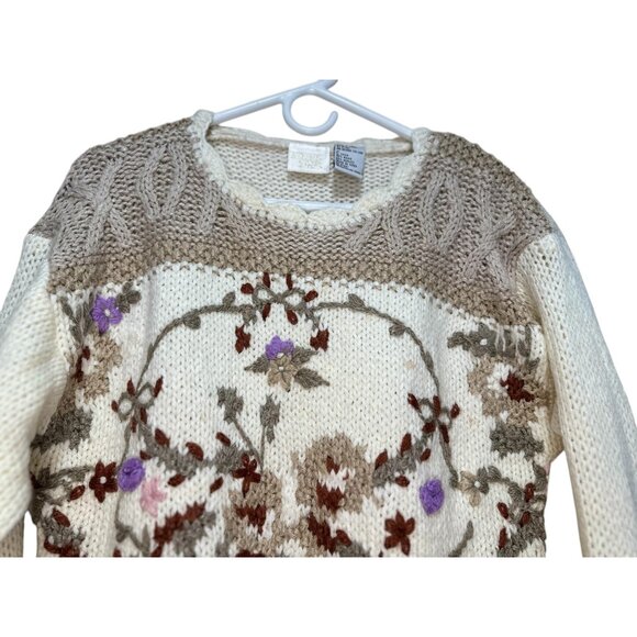 Vintage Needles & Yarn Knit Floral Embroidered Sweater Small Cottagecore Prairie - Picture 6 of 15